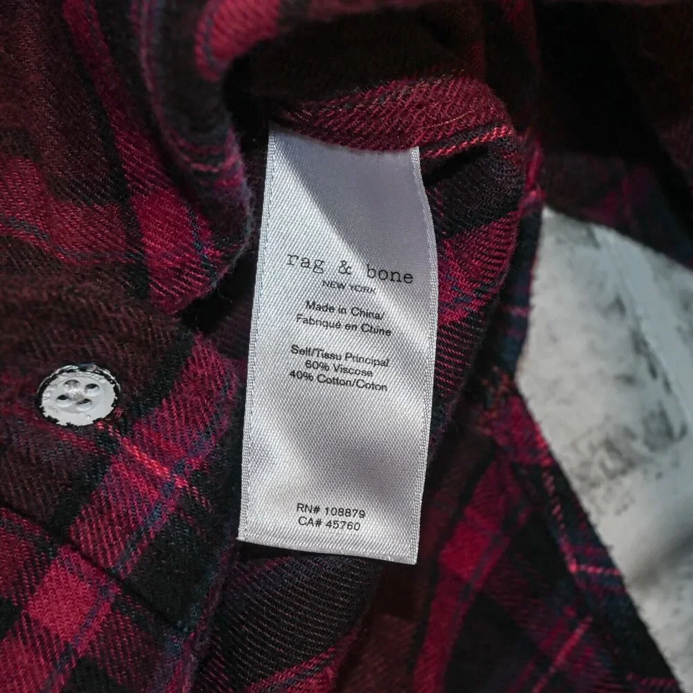 Rag & Bone Women's Jonah Plaid Shirt Cotton Flannel Burgundy Plaid S - Picture 7 of 9